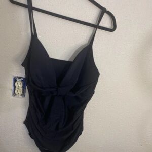 Black Twisted Front One-Piece Swimsuit